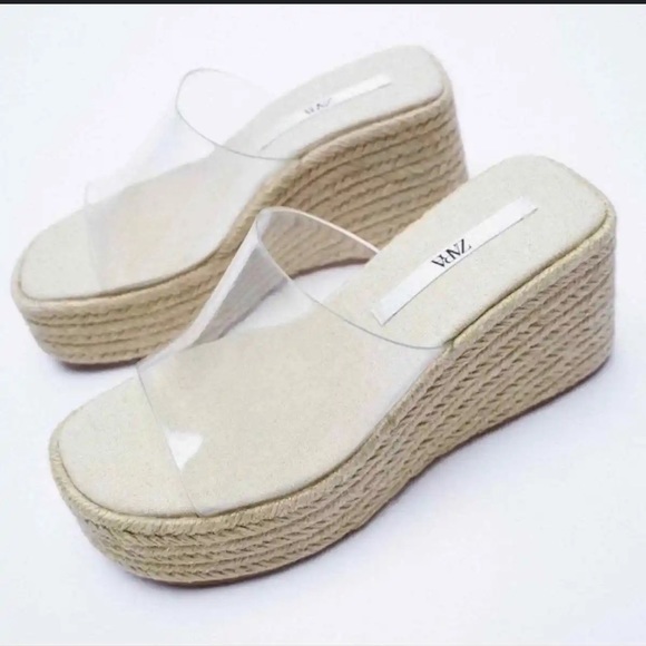 Zara Jute & Vinyl Platform Sandals, Sz 38 (US 7.5) NWOT - Picture 1 of 5